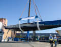 The lift keel lowers hydraulically to up to 6.20 metres. Various windows run through the midnight blue carbon hull. The SW108 was constructed by Farr Yacht Design