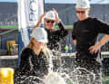 The keel bomb undergoes its first practical test at the christening