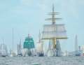 The windjammer parade, led by the "Gorch Fock", headed out of the Kiel Fjord into the bay as the first yachts crossed the finish line at the Silver Riband