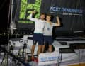 Lennart Burke and Melwin Fink with clenched fists after their Transat premiere