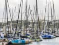 The Class 40 fleet protects itself from the approaching storm in Lorient's harbour La Base. The German "Sign for Com" by Lennart Burke and Melwin Fink can be seen here at the front