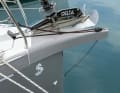 GRP bow nose: The striking sprit is firmly bonded to the hull and holds the gennaker, code zero and anchor fitting