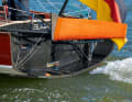 The boat is buoyed up by its tilt and swivel keel combination with centreboards, which have now been moulded into foils