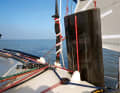 The two rudders can be raised individually and are connected with tubular rods