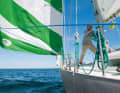 The foredeck is wide and tidy and clear, no tripping hazards, no frills. In return, it allows sensible work on the sails under all conditions