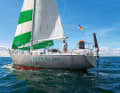 A man and his boat: Wilfried Erdmann on the "Kathena nui" during a trip on the Baltic Sea