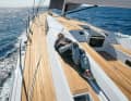 From the outside, the cockpit coaming is moulded into a bench, which is particularly comfortable to lie or sit on when the boat is heeling