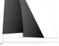Exciting sail plan. The mast is rigged like a skiff dinghy. There is no backstay. The bowsprit is over two metres long when extended