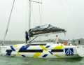 Makes work easier. The main boom is attached low at the front of the mast. This makes it easier to hoist the mainsail and bag it in the lazy bags