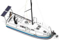 The distinctive scow bow creates volume for more space below deck and improves the sailing characteristics, especially on roomy and downwind courses.