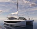 No photos of the boat under sail are available yet. The renderings show its unusual but exciting design.