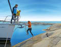 The bow ladder is helpful on the flat jetty, but in the archipelago it is almost a necessity