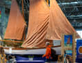 Traditional sailing cutter at the Classic Forum at the boot trade fair in Düsseldorf.