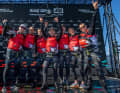 Here Team Canada celebrates the first SailGP victory for the red and whites
