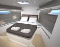 An island bed is planned in the luxurious owner's cabin in the foredeck, along with a spacious wet room with shower compartment. Almost any variation of this layout is possible.