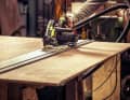 The new rudder blade is glued from three layers of 15 mm sapele peeled veneer marine plywood. These are cut to oversize using a hand-held circular saw