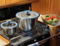 The pots are available in five sizes and fit well on the standard gas cookers on board.