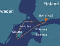 Il percorso della RORC Baltic Sea Race: si parte da Helsinki, si circumnaviga Gotland e si ritorna a Helsinki.