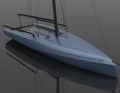 Radikale Formensprache von Juan K Yacht Design. Negativer Bugsteven, stark eingezogenes Deck, harte Chines am Heck