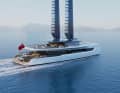 La propulsione del cat in alluminio lungo 40 metri, realizzato da Dixon Yacht Design, sarà assicurata da un sistema di vele e alberi di Rondal, Aero Wing Sail.