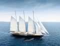 Test run off Mallorca in spring: The crew of the 125 metre long steel-aluminium schooner set three gaff mainsails as well as jib, jib and yankee
