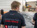 Oliver Heer shortly before the relaunch of his Imoca in Lorient.