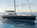 The carbon fibre mast is positioned extremely far aft. The foredeck remains flat and completely unobstructed.