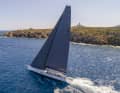 "y3k" passes the Capo Ferro lighthouse in the north of Sardinia. Day three brought another victory for the Wally 101