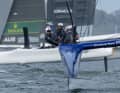 The Germany SailGP Team attacks off San Francisco with helmsman Erik Heil at the helm.