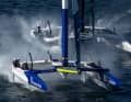 Rasante Szene beim Sassnitz SailGP 2025 mit Team Germany und Frankreichs Team DS Automobiles.