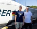 Ralf Schumacher visiting the German and Danish SailGP teams. Here with racing team founder Thomas Riedel in front of the German F50 catamaran