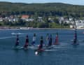 The SailGP fleet raced close to shore in front of an audience across the Sassnitz waterfront.