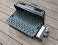 The feet of the Weber grill are simply folded up and then lock the lid for transport or storage.