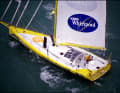 Die "Whirlpool-Europe 2" mit Chabaud am Ruder beim Start der Vendée Globe in Les Sables-d’Olonne.