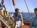 In his element on the water: John F. Kennedy on board the ‘Manitou’ in Narragansett Bay near Newport, Rhode Island, on 26 August 1962.