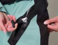 The waterproof zip on the lower back