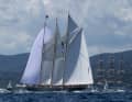 Mitten im Getümmel. "Sea Cloud Spirit" liegt ganz dicht dran an den Regattabahnen. „Atlantic“ entstand 2010 als Rennkutter-Rekonstruktion in den Niederlanden. Mit 69 Metern war sie die längste Teilnehmerin und nach Besuchen als Zuschauerin zum ersten Mal bei den Wettfahrten dabei – mit 820 qm großem Gennaker. | Fotos Gilles Martin-Raget /www.martin-raget.com
