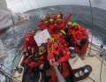 The crew on "Pen Duick VI" celebrates Cape Horn