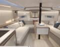 Saloon aft, berth forward. The backrests can be moved to allow multiple use