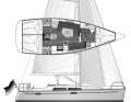 Hanse 350 : Véritable bateau de tourisme issu d'un grand chantier naval, avec un coefficient de port à la voile de 4,5, il est très bien loti | Dessin : A. Hoppenhaus