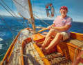 Owner Tommy Loewe at the helm of his "Herta"