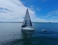 Solche Fotos gelingen nur, wenn die Hoverair Aqua manuell gesteuert wird. Die weitwinkel-Optik verzerrt das Boot deutlich.