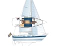 The short waterline is a speed disadvantage, but a lot of sail area and an enormous amount of ballast make up for it