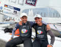 Germany's best Ilca-7 helmsman Philipp Buhl and Kiel's rising star Ole Schweckendiek (r.) after the second day of racing at Kieler Woche.