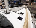 The recessed running decks and the solid stainless steel railing offer a high level of safety when walking across the deck to the foredeck