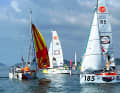 Light wind conditions off the coast of Panama: the Globe 5.80 drifts hesitantly across the starting line for the 7400 nautical mile leg.