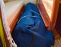 Below deck, the dinghy often blocks the footwell