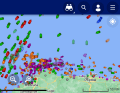 Tracciatore viola. Il gruppo di simboli delle navi viola indica la posizione della mini flotta.
