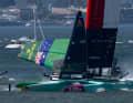 The US team gets away, while the Australian sailing wing collapses.