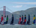 The SailGP fleet in front of the Golden Gate Bridge in San Francisco.
